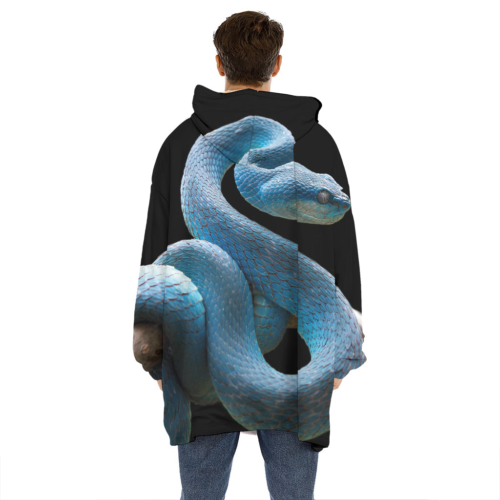 Blue Viper Snake Print Hoodie Blanket