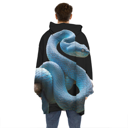 Blue Viper Snake Print Hoodie Blanket