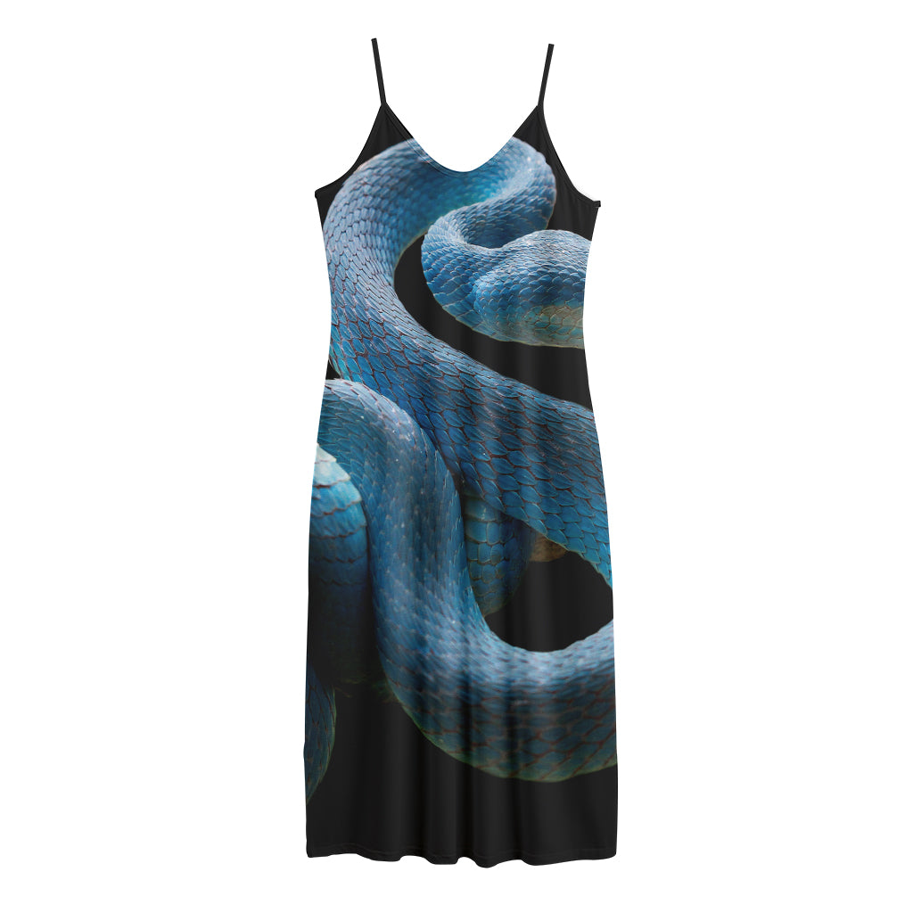 Blue Viper Snake Print Jersey Midi Cami Dress