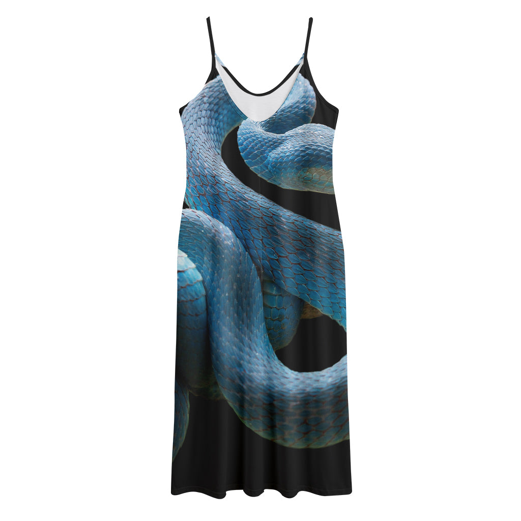 Blue Viper Snake Print Jersey Midi Cami Dress
