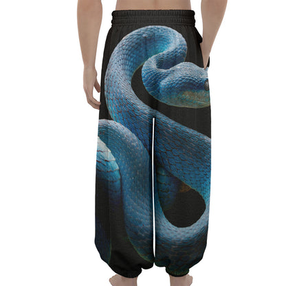 Blue Viper Snake Print Lantern Pants