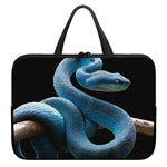 Blue Viper Snake Print Laptop Sleeve With Handle