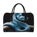Blue Viper Snake Print Leather Duffle Bag