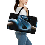 Blue Viper Snake Print Leather Duffle Bag