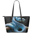 Blue Viper Snake Print Leather Tote Bag With Zipper