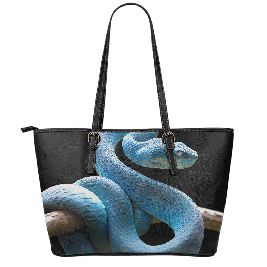 Blue Viper Snake Print Leather Tote Bag