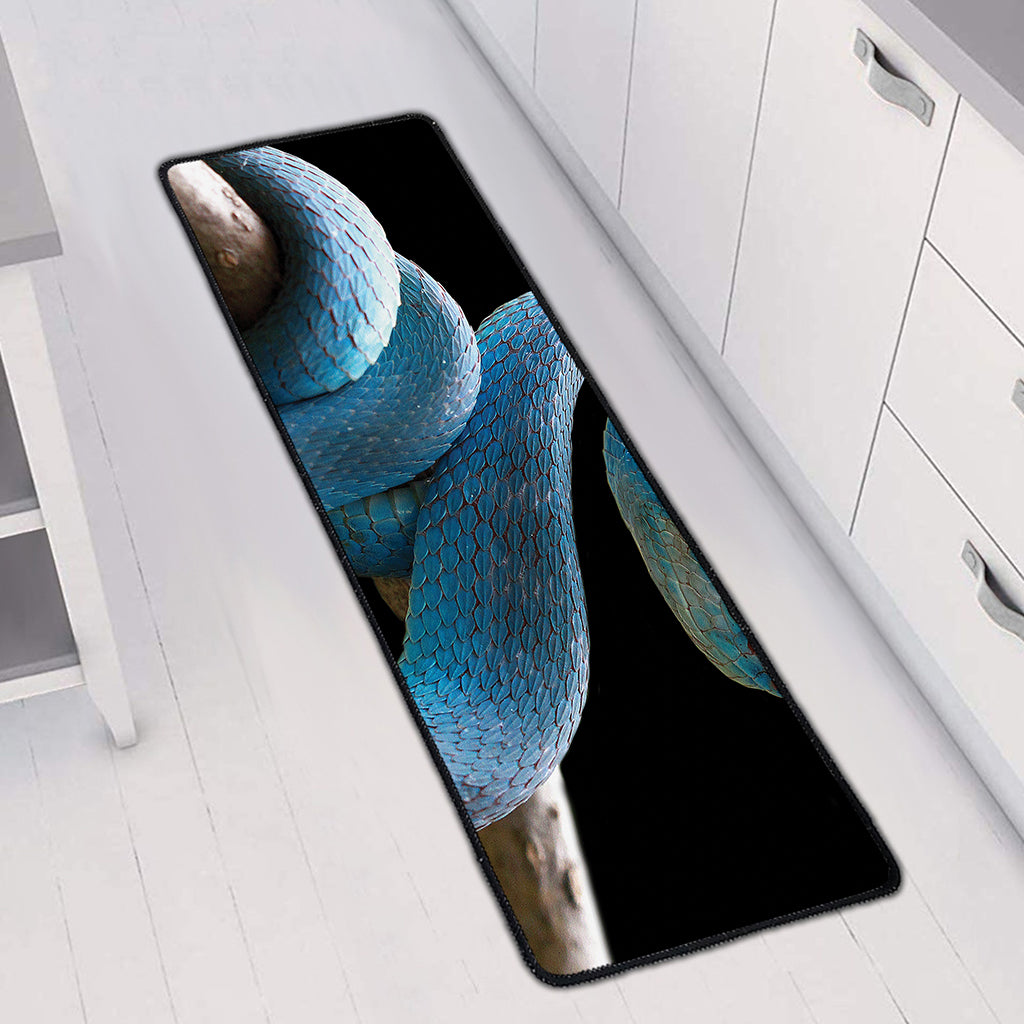 Blue Viper Snake Print Long Kitchen Mat