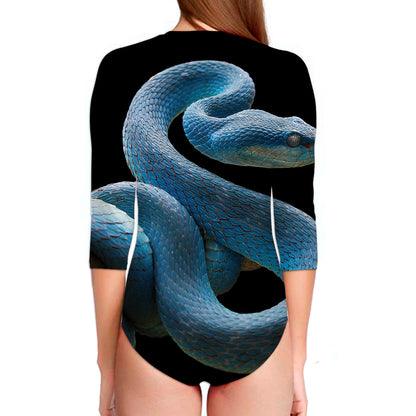 Blue Viper Snake Print Long Sleeve Swimsuit