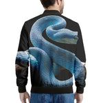 Blue Viper Snake Print Men's Bomber Jacket
