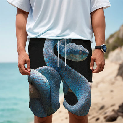 Blue Viper Snake Print Men's Cargo Shorts