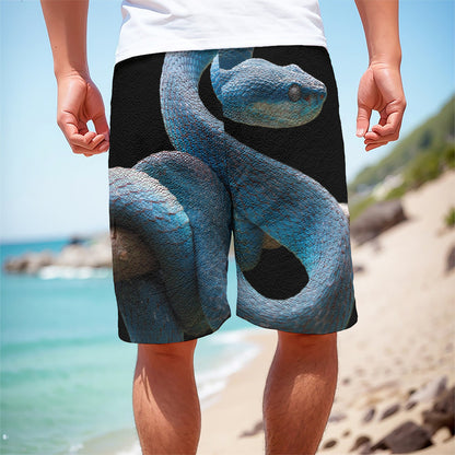 Blue Viper Snake Print Men's Cargo Shorts