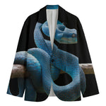 Blue Viper Snake Print Men's Cotton Blazer