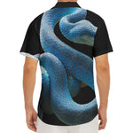 Blue Viper Snake Print Men's Deep V-Neck Shirt
