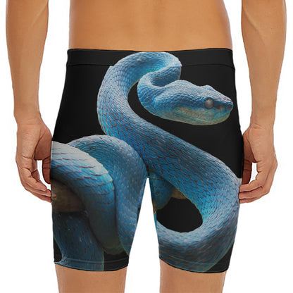 Blue Viper Snake Print Men's Long Boxer Briefs