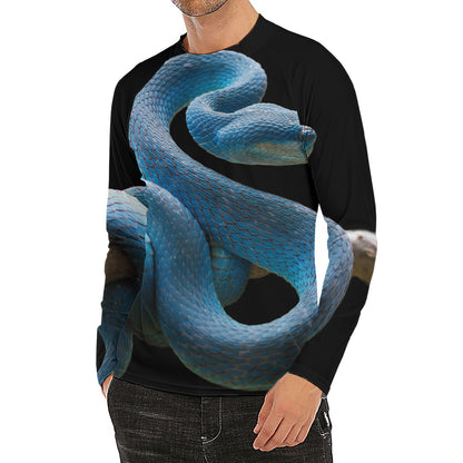 Blue Viper Snake Print Men's Long Sleeve Rash Guard