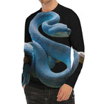 Blue Viper Snake Print Men's Long Sleeve Rash Guard
