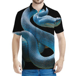 Blue Viper Snake Print Men's Polo Shirt