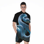 Blue Viper Snake Print Men's Rompers