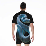 Blue Viper Snake Print Men's Rompers