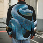 Blue Viper Snake Print Men's Shirt Jacket