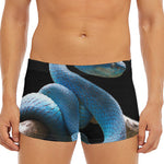 Blue Viper Snake Print Men's Short Boxer Briefs