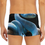 Blue Viper Snake Print Men's Short Boxer Briefs