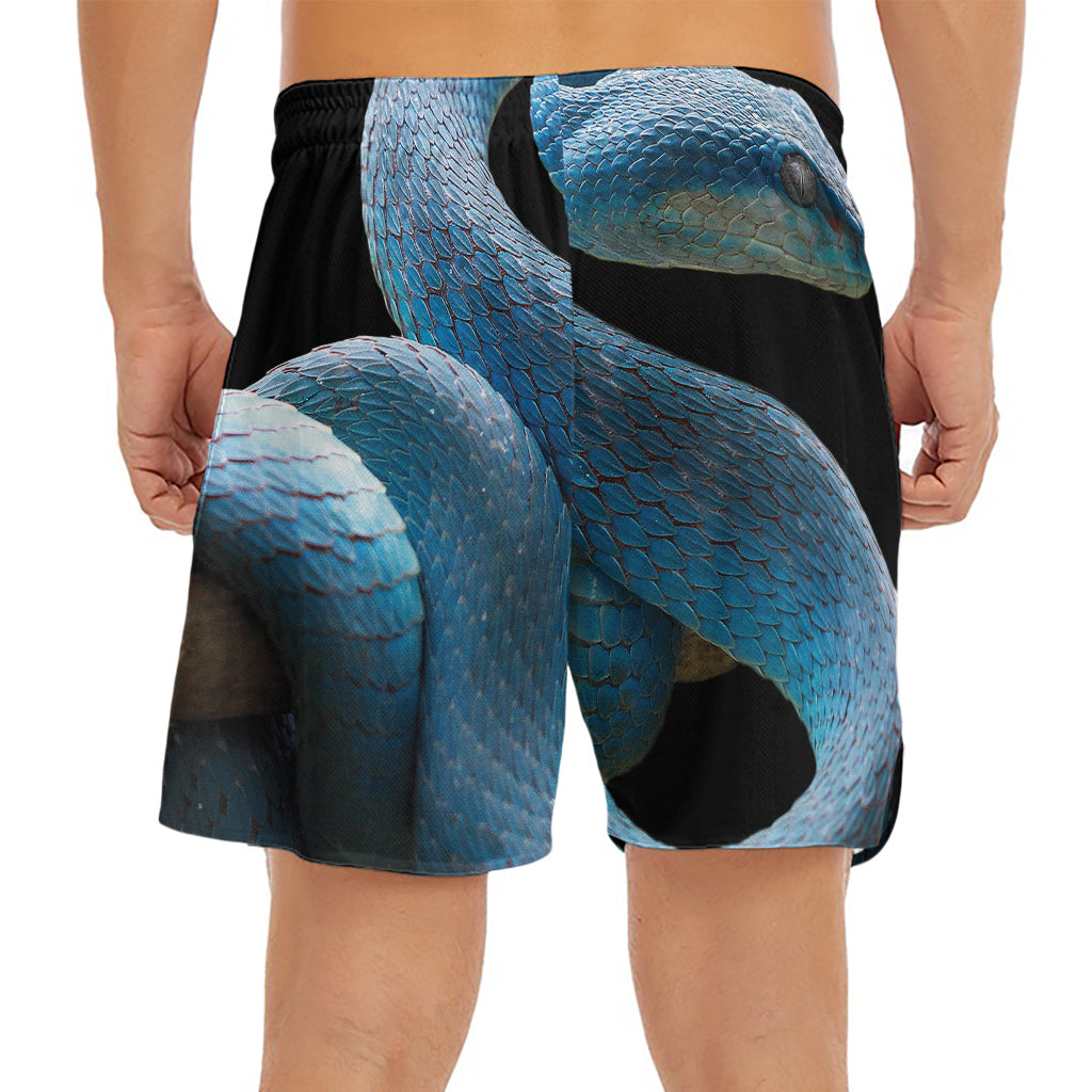 Blue Viper Snake Print Men's Split Running Shorts