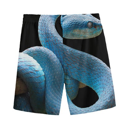 Blue Viper Snake Print Men's Sports Shorts