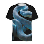 Blue Viper Snake Print Men's Sports T-Shirt
