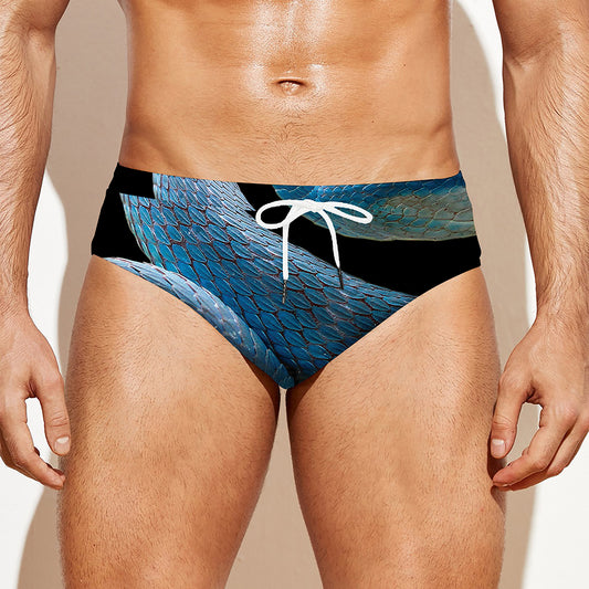Blue Viper Snake Print Men's Swim Briefs