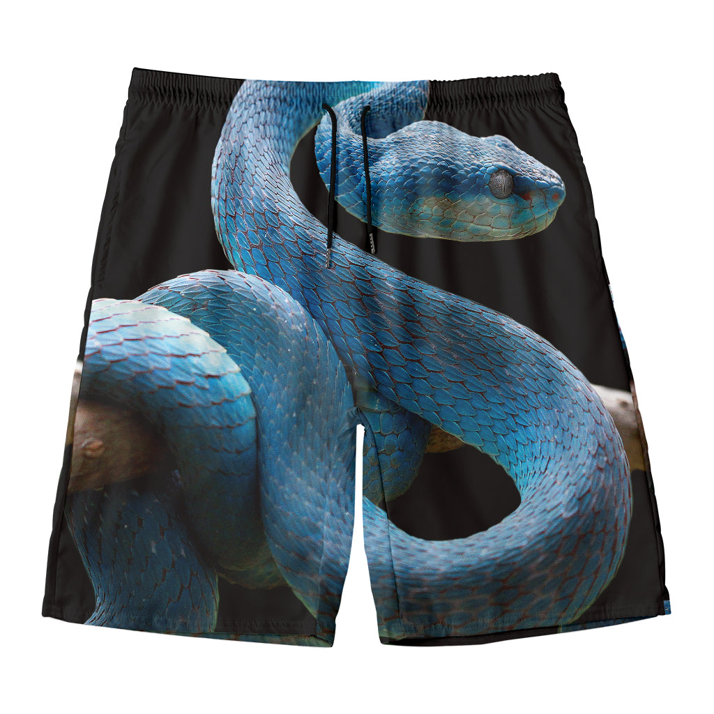 Blue Viper Snake Print Men's Swim Trunks