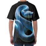 Blue Viper Snake Print Men's Velvet T-Shirt