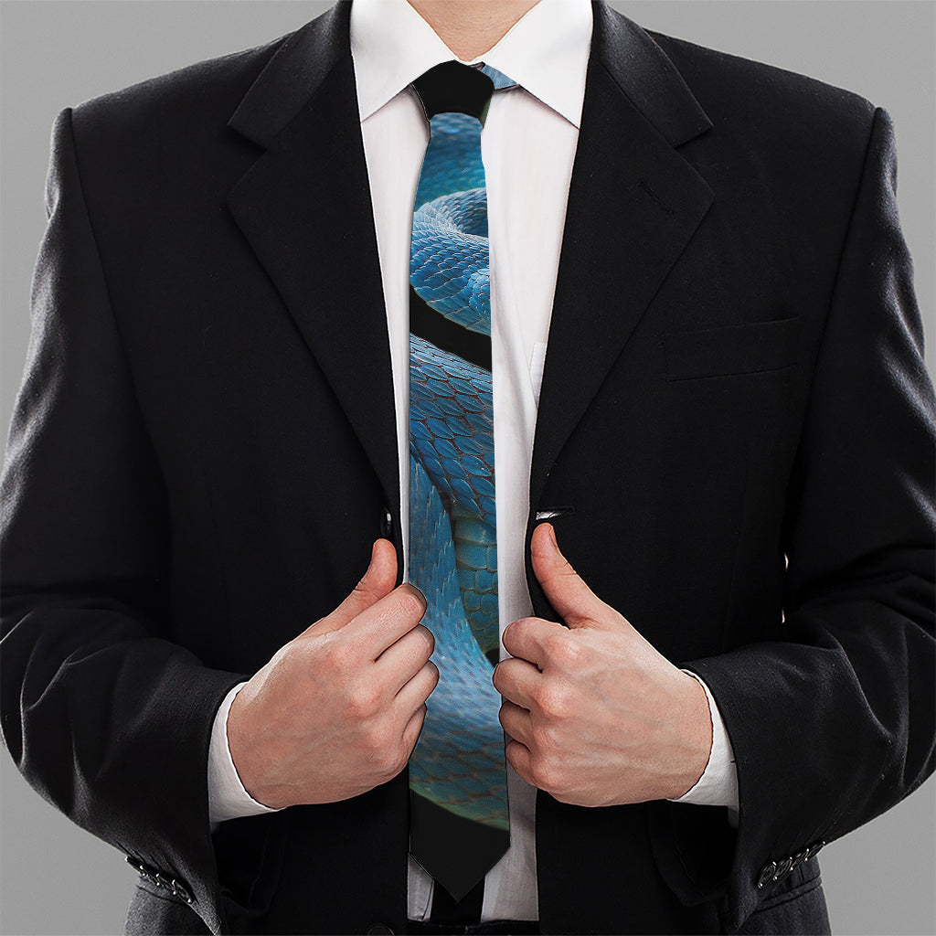 Blue Viper Snake Print Necktie