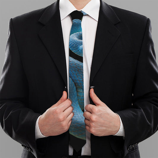 Blue Viper Snake Print Necktie