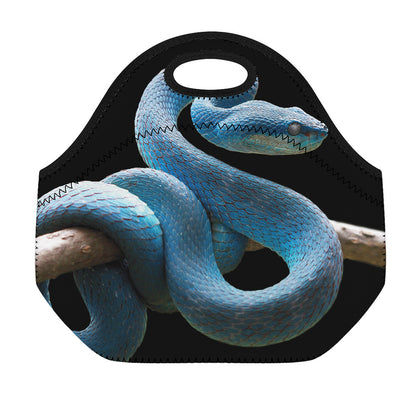 Blue Viper Snake Print Neoprene Lunch Bag
