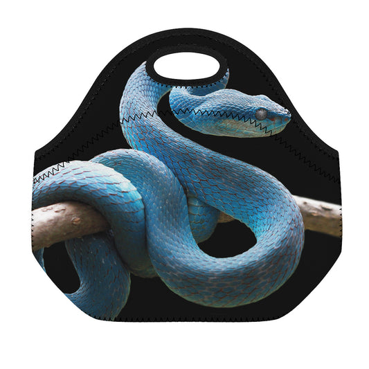 Blue Viper Snake Print Neoprene Lunch Bag