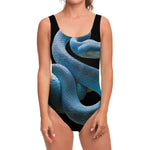Blue Viper Snake Print One Piece Swimsuit