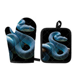 Blue Viper Snake Print Oven Mitt And Pot Holder Set