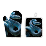 Blue Viper Snake Print Oven Mitt And Pot Holder Set