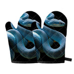 Blue Viper Snake Print Oven Mitts