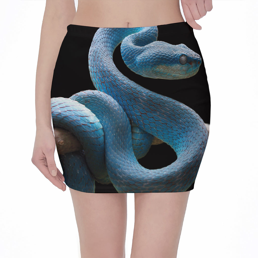 Blue Viper Snake Print Pencil Mini Skirt