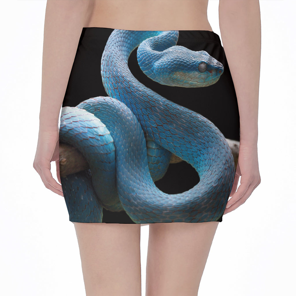 Blue Viper Snake Print Pencil Mini Skirt