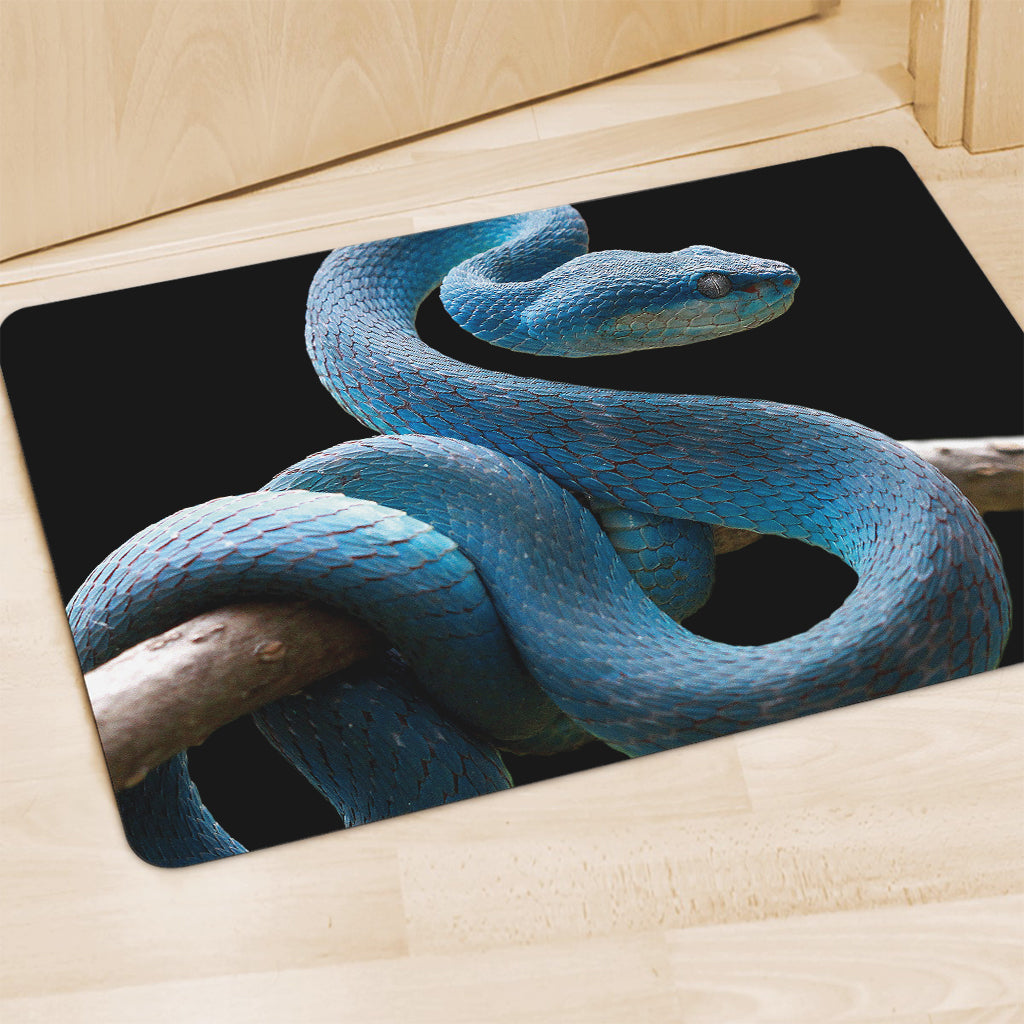 Blue Viper Snake Print Polyester Doormat