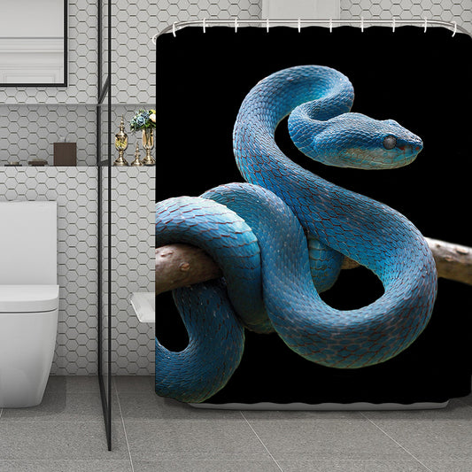 Blue Viper Snake Print Polyester Shower Curtain