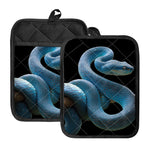 Blue Viper Snake Print Pot Holders With Pocket