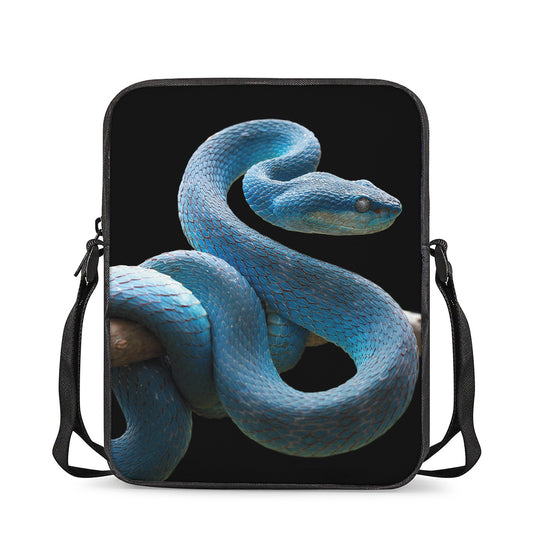 Blue Viper Snake Print Rectangular Crossbody Bag