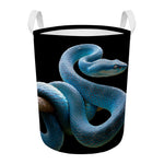Blue Viper Snake Print Round Laundry Basket