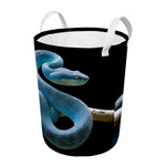 Blue Viper Snake Print Round Laundry Basket