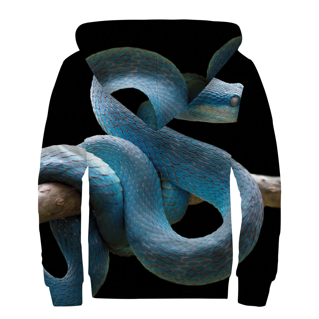Blue Viper Snake Print Sherpa Lined Zip Up Hoodie