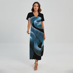 Blue Viper Snake Print Short Sleeve Maxi Dress